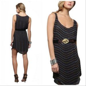 Gryphon Navy Chain Stripe Night Out Silk Dress S